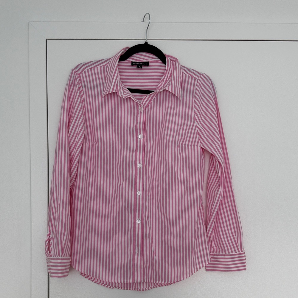 Fortune + Ivy Pink Mandie Striped Button Down Shirt Shirt - Size Medium